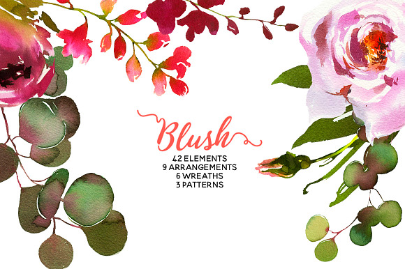 Blush Pink Coral Watercolor Flowers in Illustrations - product preview 7