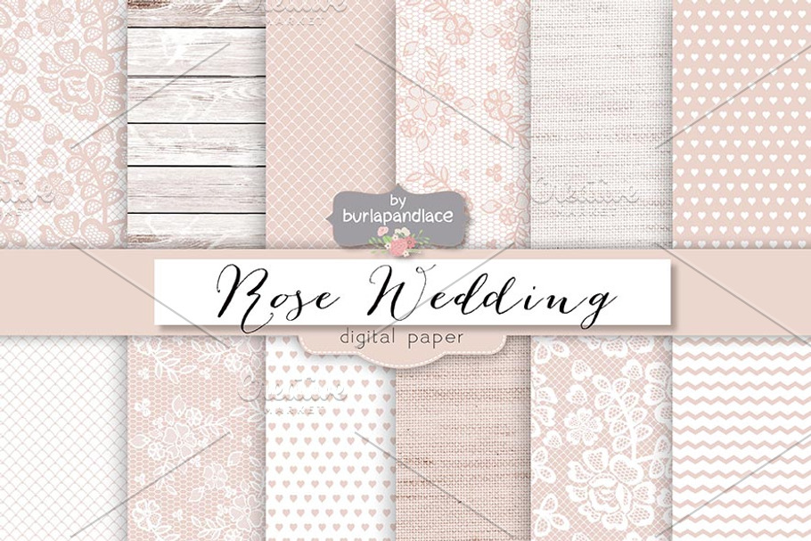Rose rustic wedding digital paper in Patterns - product preview 8