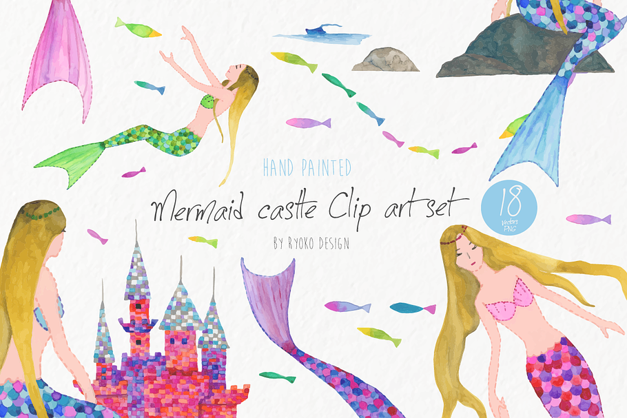 Mermaid princess and tropical fish 