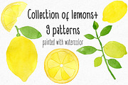 Watercolor lemons+9Patterns