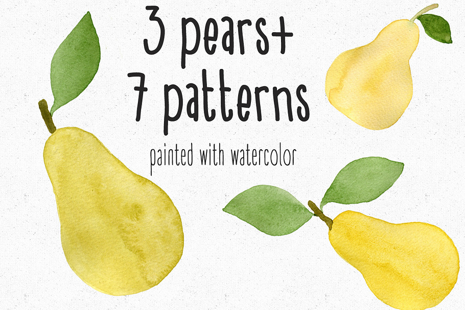 Watercolor pears + 7Patterns