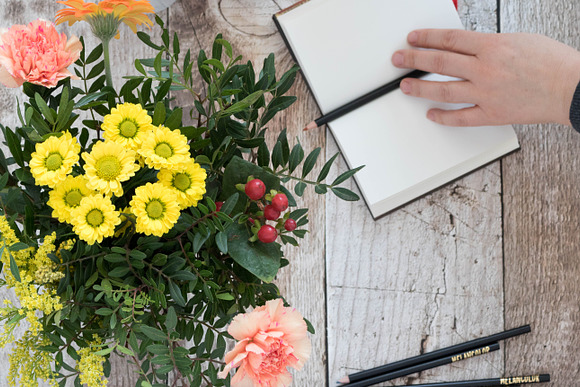 Notebook Mockup with Summer Flowers in Product Mockups - product preview 3