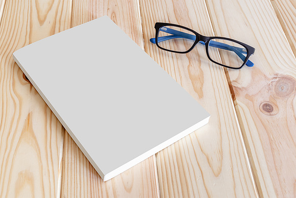 Book and Glasses Mockup on wooden in Print Mockups - product preview 1