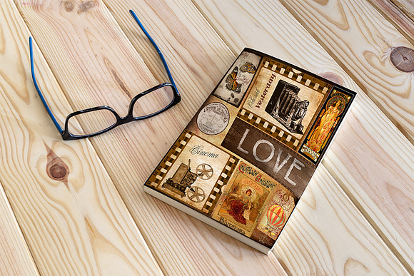 Book and Glasses Mockup on wooden in Print Mockups - product preview 2