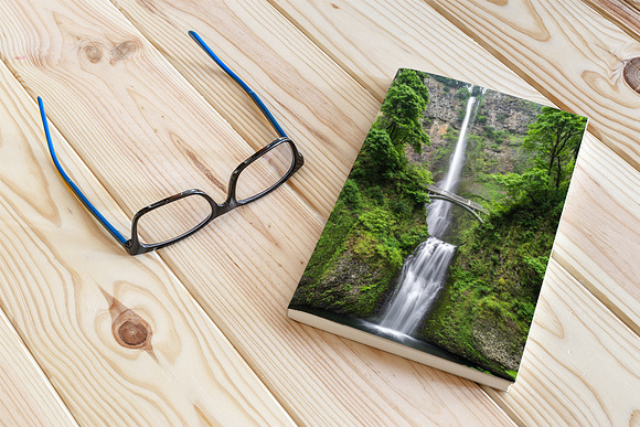 Book and Glasses Mockup on wooden in Print Mockups - product preview 4