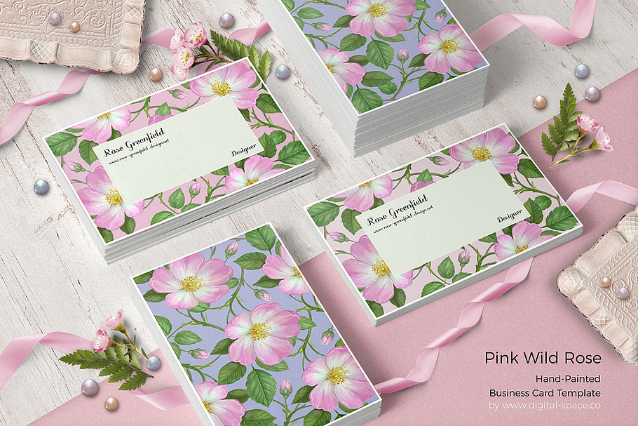 Pink Wild Rose PSD Business Card in Business Card Templates - product preview 8