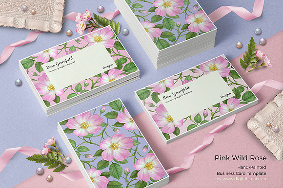 Pink Wild Rose PSD Business Card in Business Card Templates - product preview 5