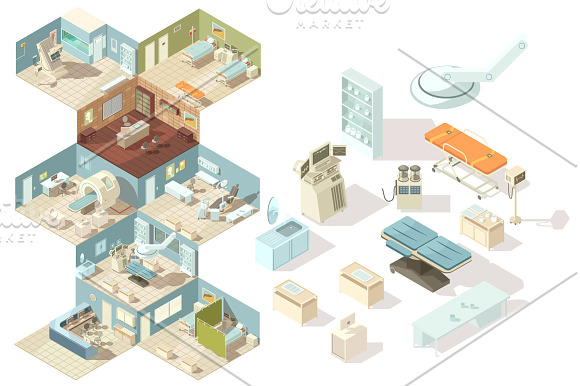 Hospital Isometric Set in Product Mockups - product preview 5