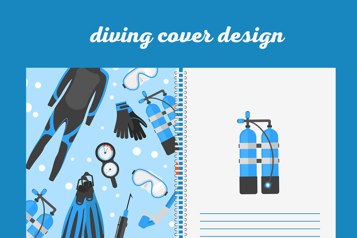 Cover design print with diving in Presentation Templates - product preview 8