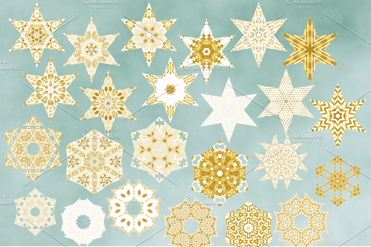 Gold Stars and Snowflakes clipart in Objects - product preview 8