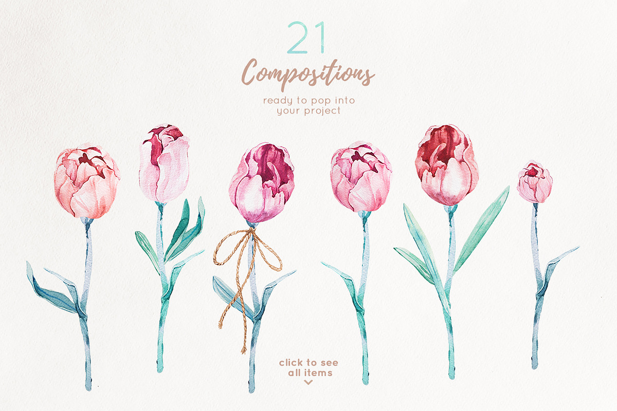 Pastel Tulip - Watercolour Set in Objects - product preview 8
