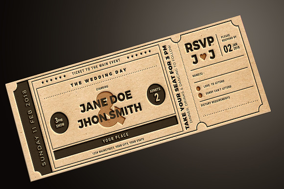 Wedding Invitation Movie Ticket in Card Templates - product preview 3