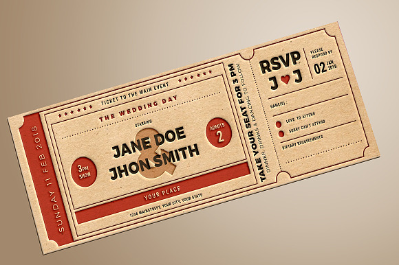 Wedding Invitation Movie Ticket in Card Templates - product preview 4