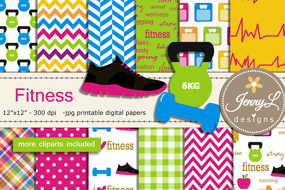 Fitness Exercise Digital Papers Clip in Patterns - product preview 8