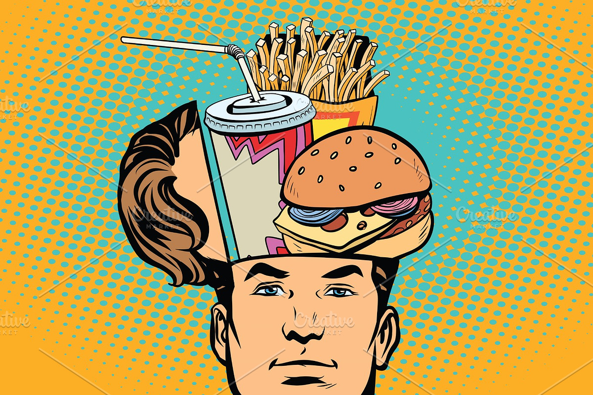 Man with an open head fast food in Illustrations - product preview 8