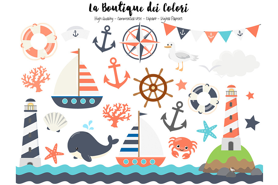 Nautical Vector Clip Art in Illustrations - product preview 8