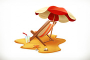 Beach umbrella, lounge chair, vector