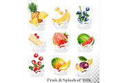 Collection of fruit in a milk splash
