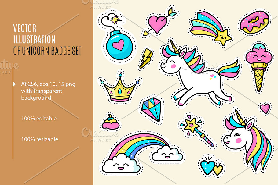 Unicorn badge set. Unicorn patches. in Graphics - product preview 8