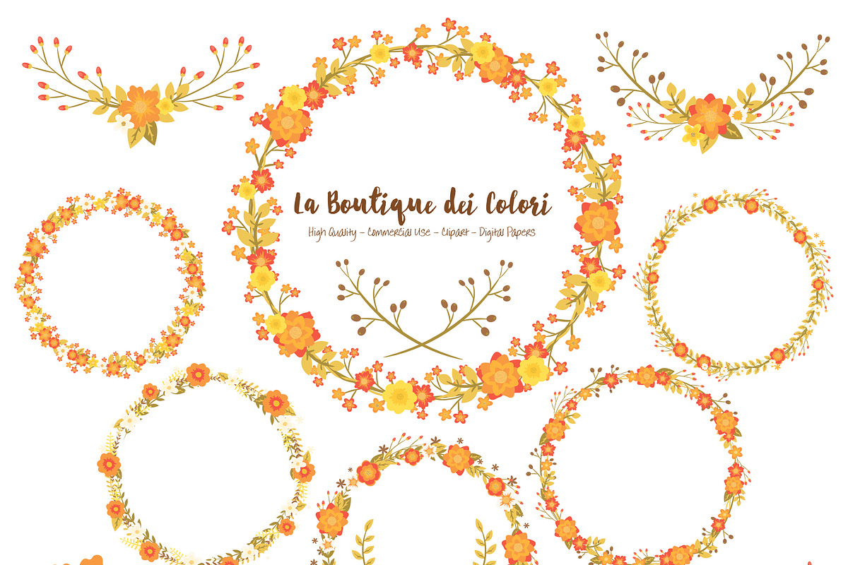 Fall Flower Wreath Vector Clipart in Illustrations - product preview 8