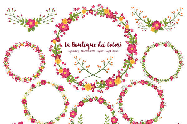 Ruby Red Flower Wreath Clipart