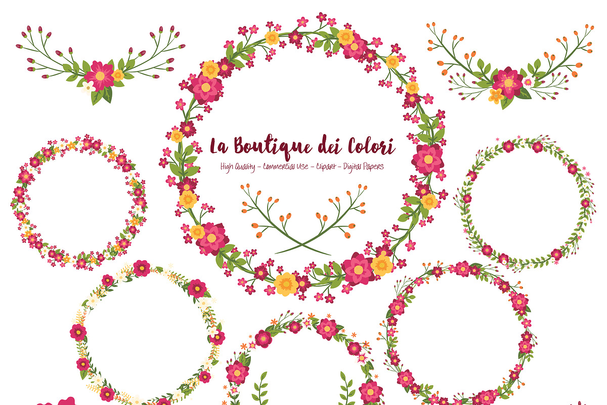 Ruby Red Flower Wreath Clipart in Illustrations - product preview 8