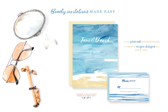 Ocean & Beach Watercolor Backgrounds in Illustrations - product preview 1