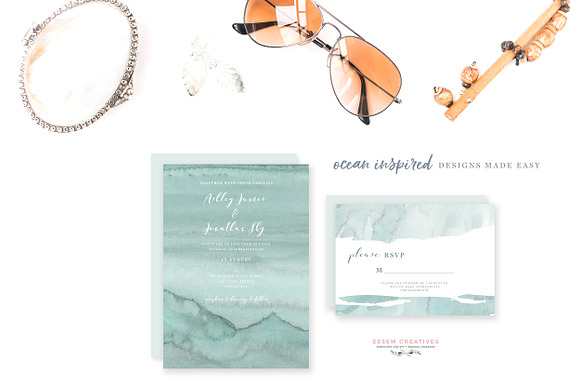 Ocean & Beach Watercolor Backgrounds in Illustrations - product preview 2