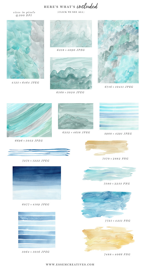 Ocean & Beach Watercolor Backgrounds in Illustrations - product preview 3