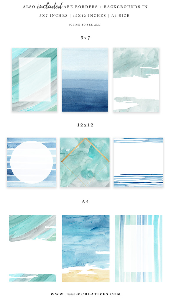 Ocean & Beach Watercolor Backgrounds in Illustrations - product preview 4