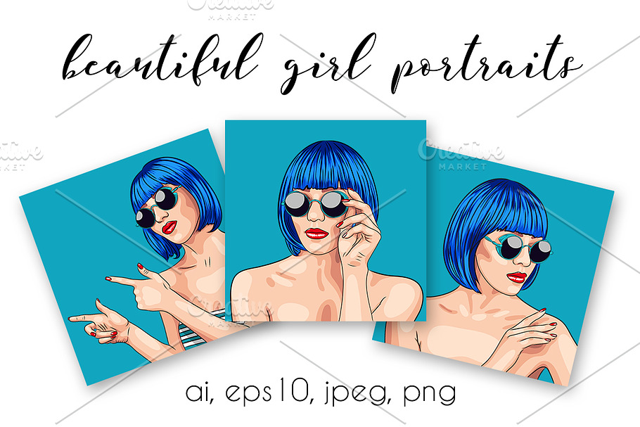 Beautiful girl portraits in Illustrations - product preview 8
