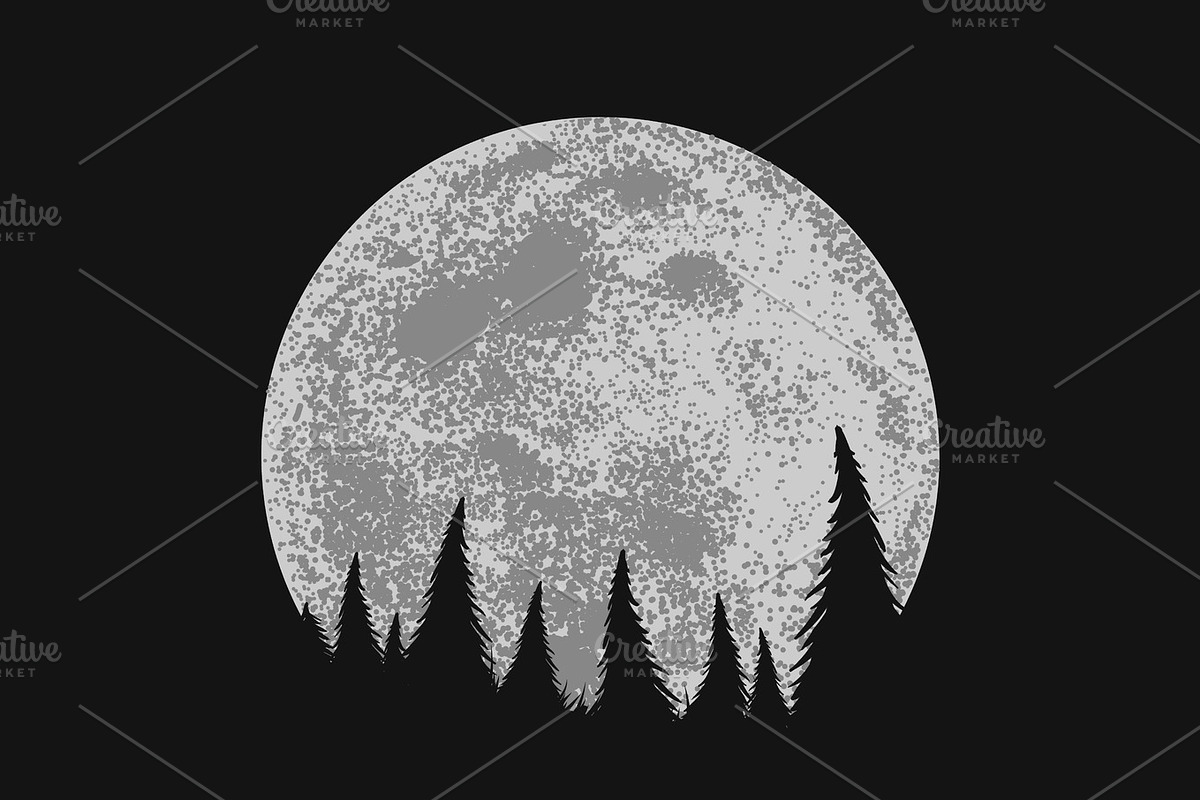 Forest on full moon background in Illustrations - product preview 8