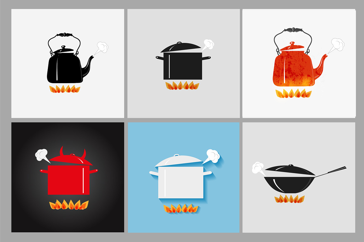Boiling sauspans and kettles in Illustrations - product preview 8