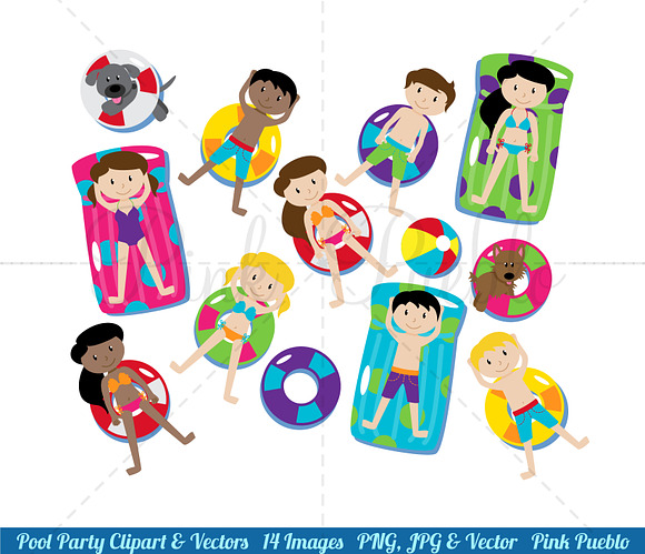 Pool Party Clipart and Vectors in Illustrations - product preview 1