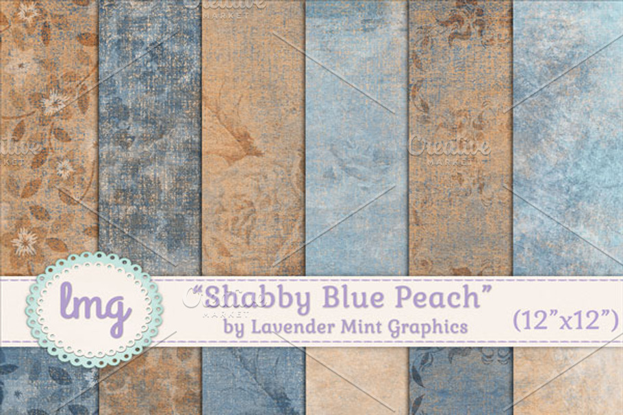 Shabby Blue Peach Scrapbook Papers