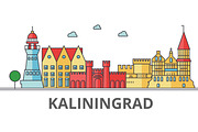 Kaliningrad city skyline. Buildings, streets, silhouette, architecture, landscape, panorama, landmarks. Editable strokes. Flat design line vector illustration concept. Isolated icons on background