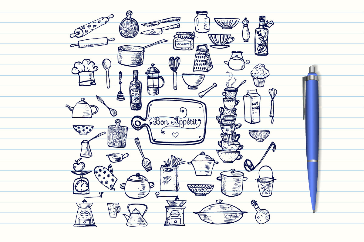 Kitchen doodles in Illustrations - product preview 8