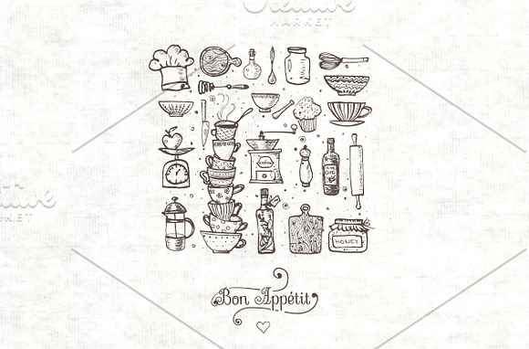 Kitchen doodles in Illustrations - product preview 12