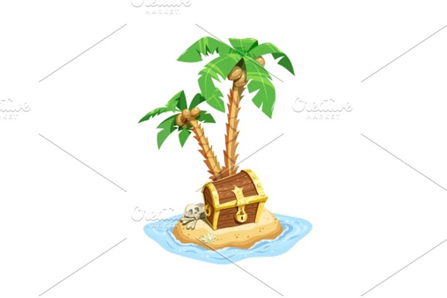 Pirates treasure island with chest and palms. in Illustrations - product preview 8