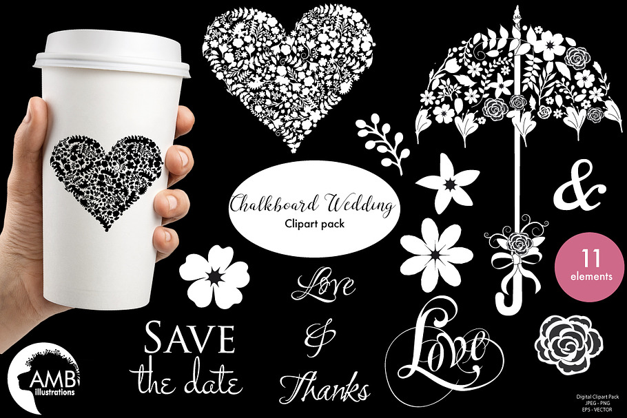 Chalkboard Wedding Clipart 1242 in Illustrations - product preview 8