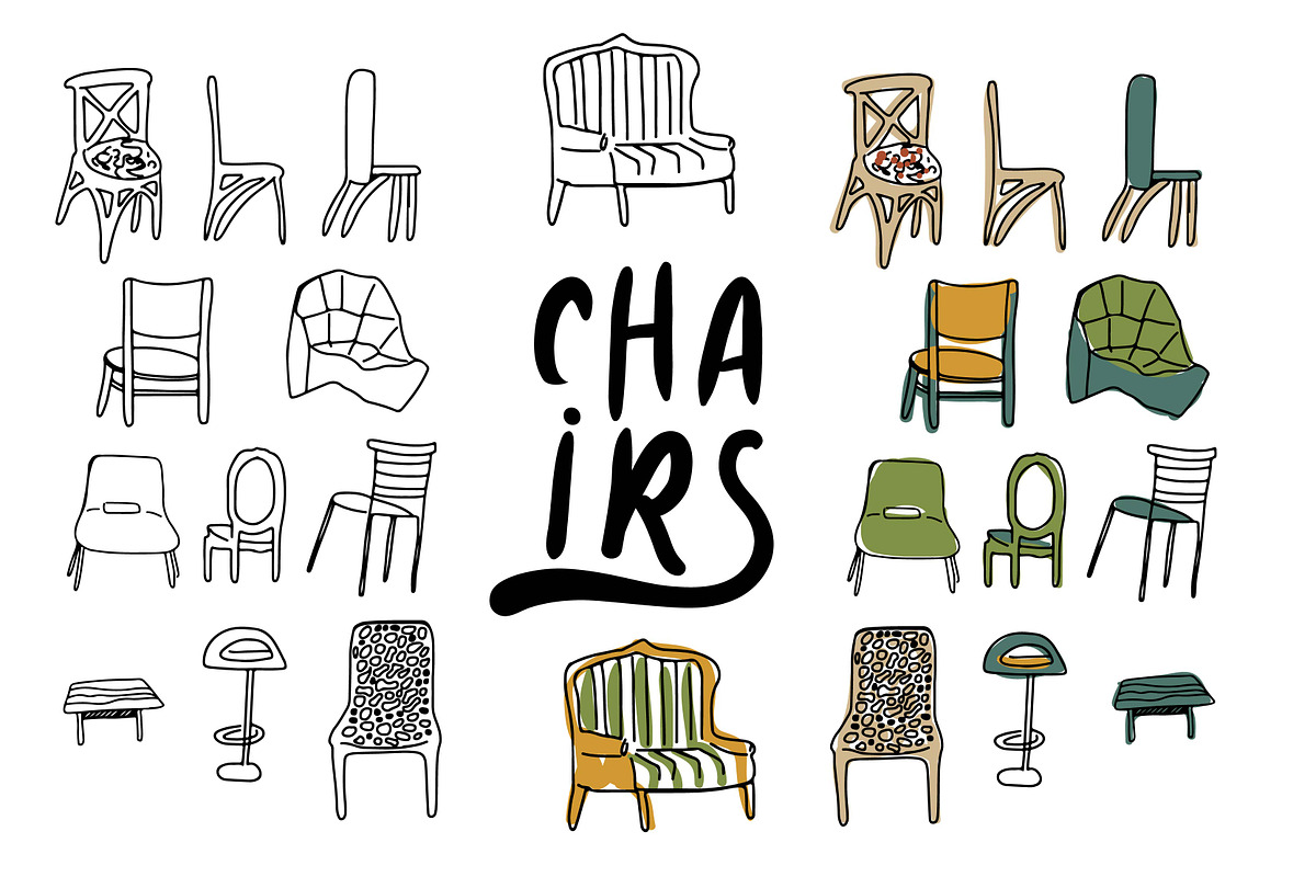 chairs doodle illustration in Illustrations - product preview 8