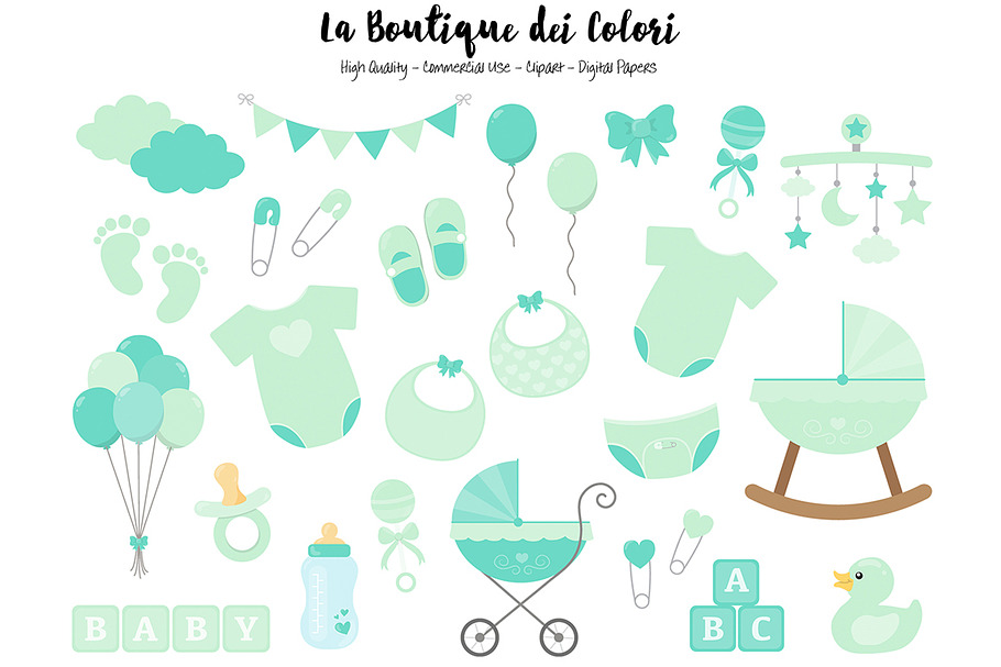 Mint Baby Shower Clipart
