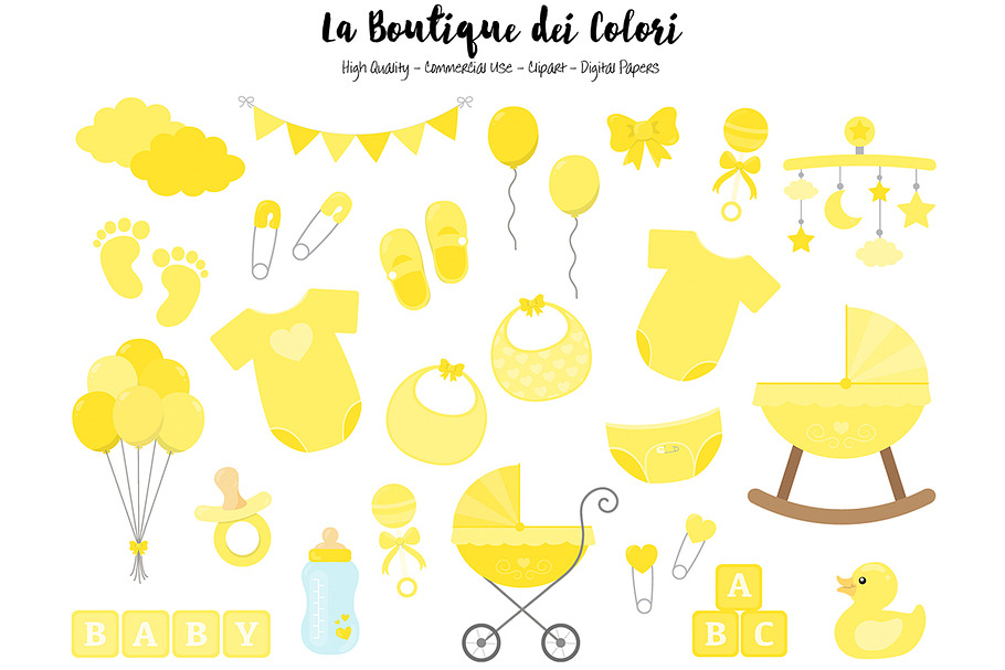Yellow Baby Shower Clipart in Illustrations - product preview 8