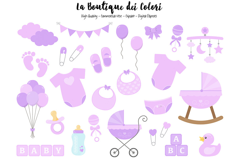 Purple Baby Shower Clipart in Illustrations - product preview 8