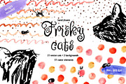 Frisky Cats - watercolor and graphic
