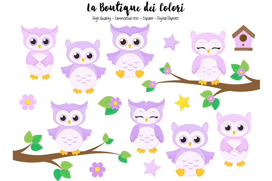 Cute Purple Baby Owls Clipart