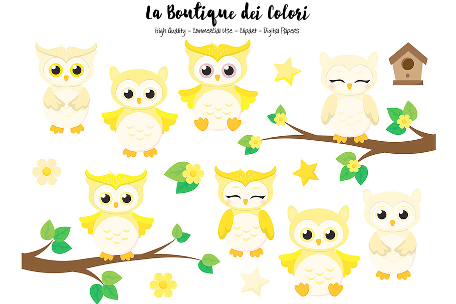 Cute Yellow Baby Owls Clipart