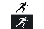muscular sprinter runner set. Black and white silhouette. Flat design.