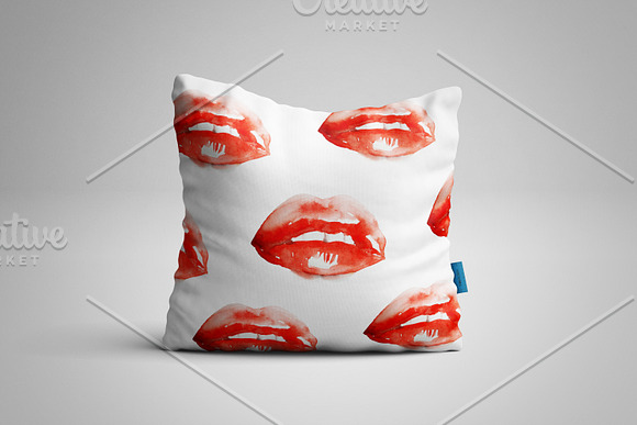 Red Glossy Girl Lips in Watercolor  in Illustrations - product preview 2