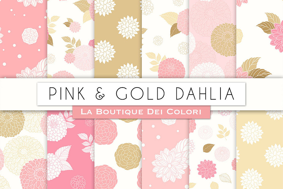 Pink and Gold Peony Digital Paper
